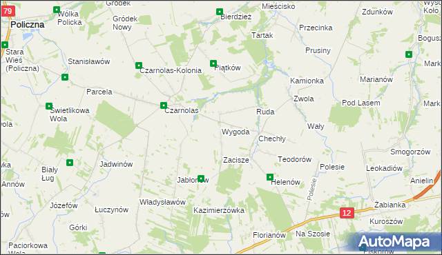mapa Wygoda gmina Policzna, Wygoda gmina Policzna na mapie Targeo