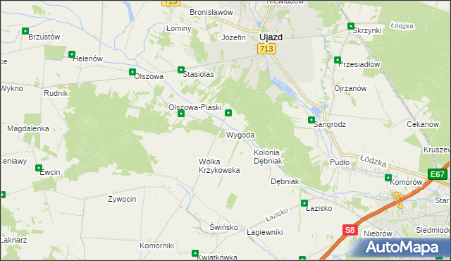 mapa Wygoda gmina Ujazd, Wygoda gmina Ujazd na mapie Targeo