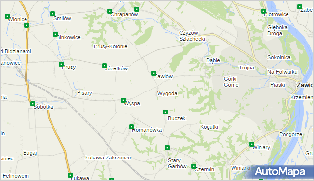 mapa Wygoda gmina Zawichost, Wygoda gmina Zawichost na mapie Targeo