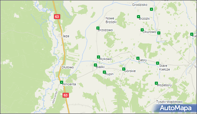 mapa Wykowo gmina Kolno, Wykowo gmina Kolno na mapie Targeo