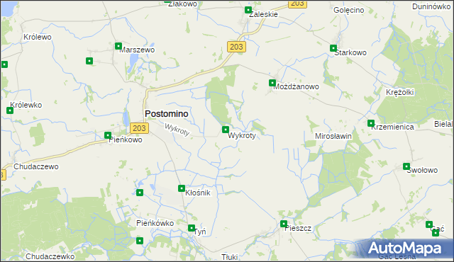 mapa Wykroty gmina Postomino, Wykroty gmina Postomino na mapie Targeo