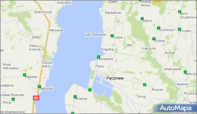 mapa Wylazłów gmina Pęczniew, Wylazłów gmina Pęczniew na mapie Targeo