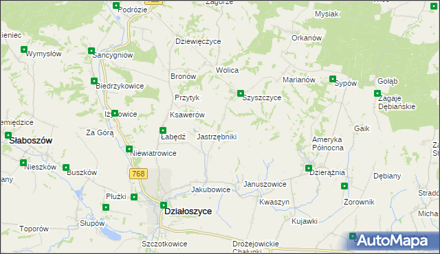 mapa Wymysłów gmina Działoszyce, Wymysłów gmina Działoszyce na mapie Targeo