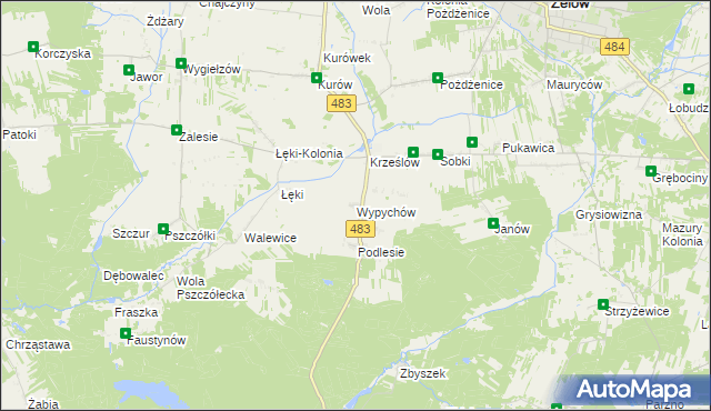 mapa Wypychów gmina Zelów, Wypychów gmina Zelów na mapie Targeo