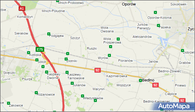 mapa Wyrów gmina Bedlno, Wyrów gmina Bedlno na mapie Targeo