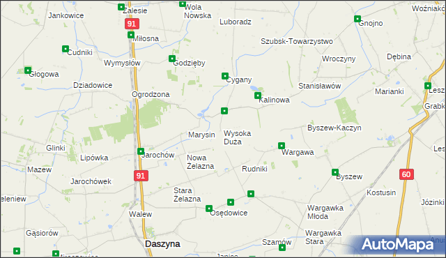 mapa Wysoka Duża gmina Kutno, Wysoka Duża gmina Kutno na mapie Targeo