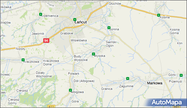 mapa Wysoka gmina Łańcut, Wysoka gmina Łańcut na mapie Targeo