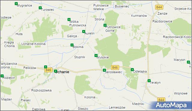 mapa Wysokie gmina Uchanie, Wysokie gmina Uchanie na mapie Targeo