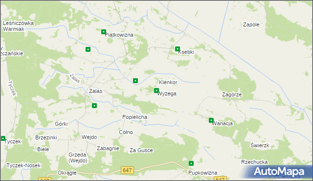 mapa Wyżega gmina Łyse, Wyżega gmina Łyse na mapie Targeo