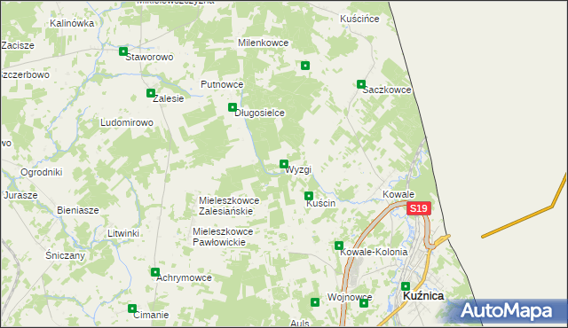 mapa Wyzgi, Wyzgi na mapie Targeo