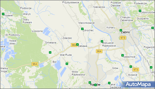 mapa Zabawa gmina Radłów, Zabawa gmina Radłów na mapie Targeo