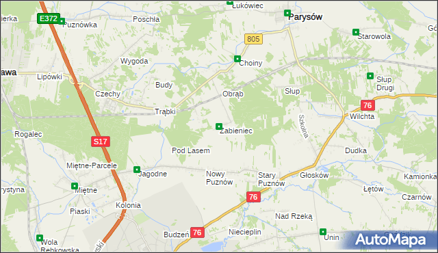 mapa Żabieniec gmina Parysów, Żabieniec gmina Parysów na mapie Targeo