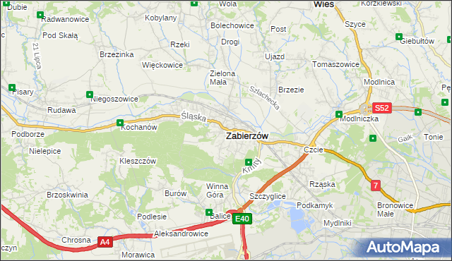 mapa Zabierzów powiat krakowski, Zabierzów powiat krakowski na mapie Targeo