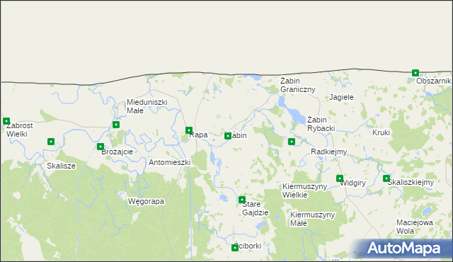 mapa Żabin gmina Banie Mazurskie, Żabin gmina Banie Mazurskie na mapie Targeo