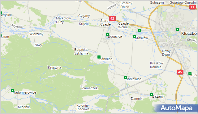 mapa Żabiniec gmina Kluczbork, Żabiniec gmina Kluczbork na mapie Targeo