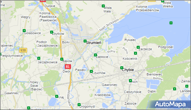mapa Zabłocie gmina Strumień, Zabłocie gmina Strumień na mapie Targeo