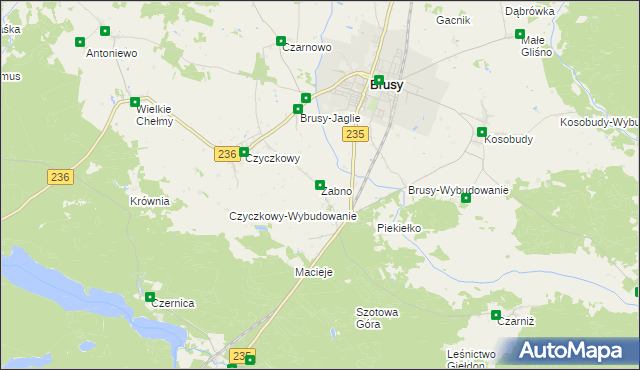 mapa Żabno gmina Brusy, Żabno gmina Brusy na mapie Targeo