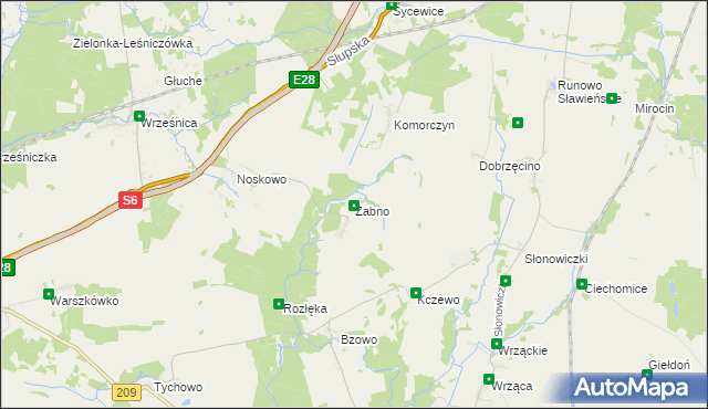 mapa Żabno gmina Sławno, Żabno gmina Sławno na mapie Targeo