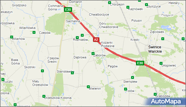 mapa Zaborów gmina Uniejów, Zaborów gmina Uniejów na mapie Targeo