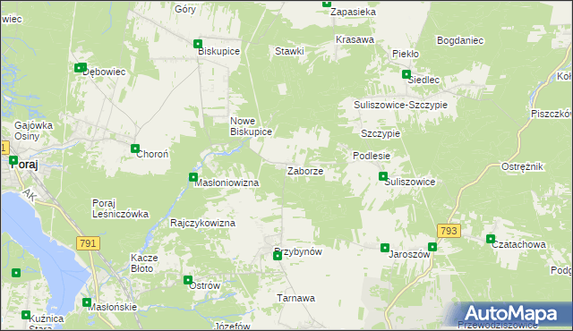 mapa Zaborze gmina Żarki, Zaborze gmina Żarki na mapie Targeo