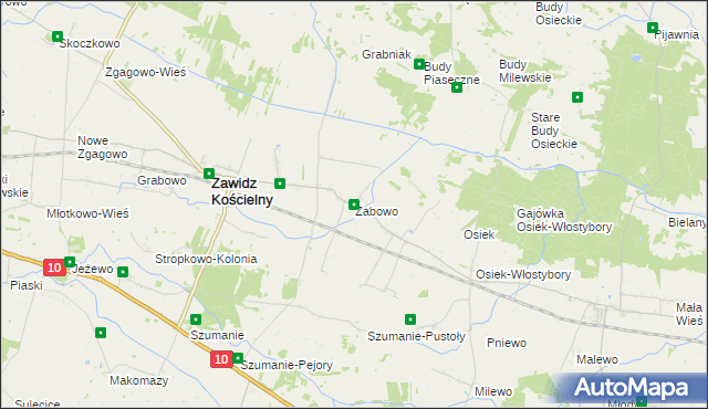 mapa Żabowo gmina Zawidz, Żabowo gmina Zawidz na mapie Targeo