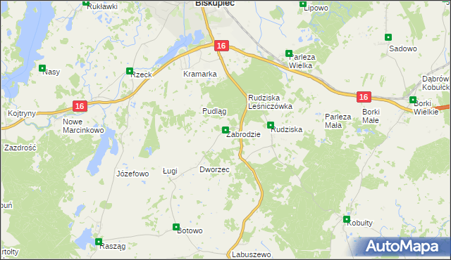 mapa Zabrodzie gmina Biskupiec, Zabrodzie gmina Biskupiec na mapie Targeo