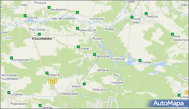 mapa Zabrodzie gmina Kluczewsko, Zabrodzie gmina Kluczewsko na mapie Targeo