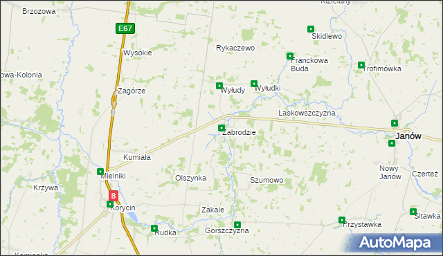 mapa Zabrodzie gmina Korycin, Zabrodzie gmina Korycin na mapie Targeo