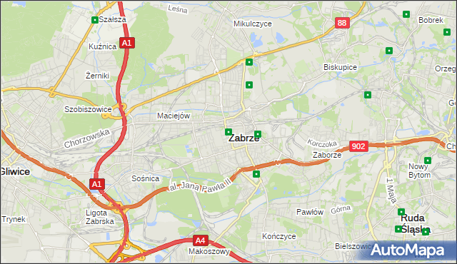 mapa Zabrza, Zabrze na mapie Targeo