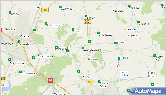 mapa Zacharzowice, Zacharzowice na mapie Targeo