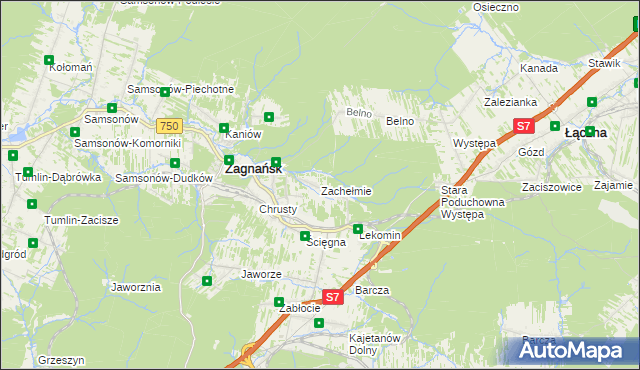 mapa Zachełmie gmina Zagnańsk, Zachełmie gmina Zagnańsk na mapie Targeo