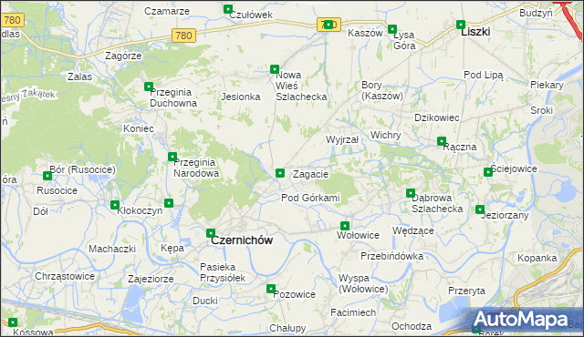 mapa Zagacie gmina Czernichów, Zagacie gmina Czernichów na mapie Targeo