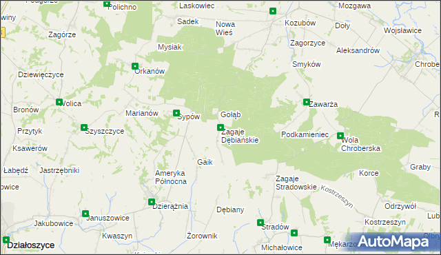 mapa Zagaje Dębiańskie, Zagaje Dębiańskie na mapie Targeo