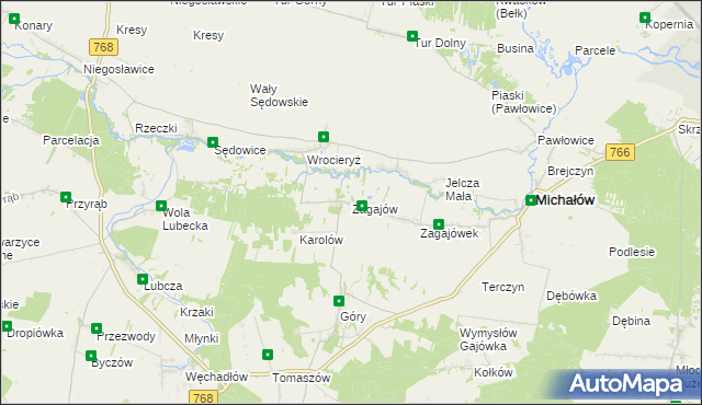 mapa Zagajów gmina Michałów, Zagajów gmina Michałów na mapie Targeo