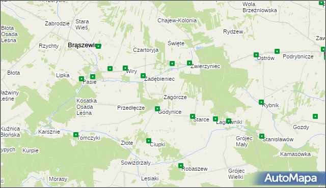 mapa Zagórcze gmina Brąszewice, Zagórcze gmina Brąszewice na mapie Targeo