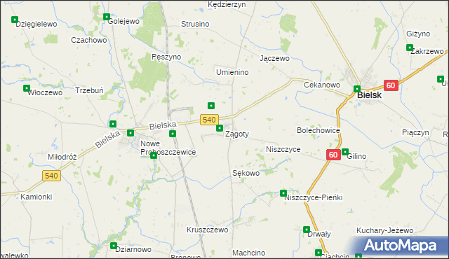 mapa Zągoty, Zągoty na mapie Targeo