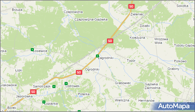 mapa Zagrodniki gmina Łochów, Zagrodniki gmina Łochów na mapie Targeo