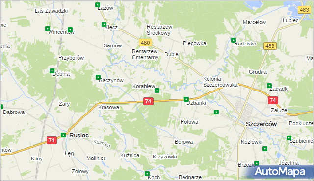 mapa Zagrodniki gmina Rusiec, Zagrodniki gmina Rusiec na mapie Targeo