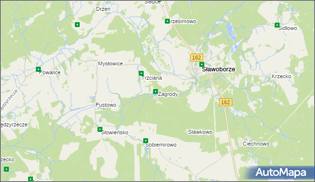 mapa Zagrody gmina Sławoborze, Zagrody gmina Sławoborze na mapie Targeo