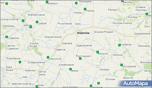 mapa Zajączkowice gmina Waśniów, Zajączkowice gmina Waśniów na mapie Targeo