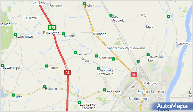 mapa Zajączkowo gmina Tczew, Zajączkowo gmina Tczew na mapie Targeo