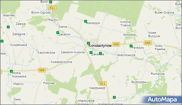mapa Zakanale gmina Konstantynów, Zakanale gmina Konstantynów na mapie Targeo