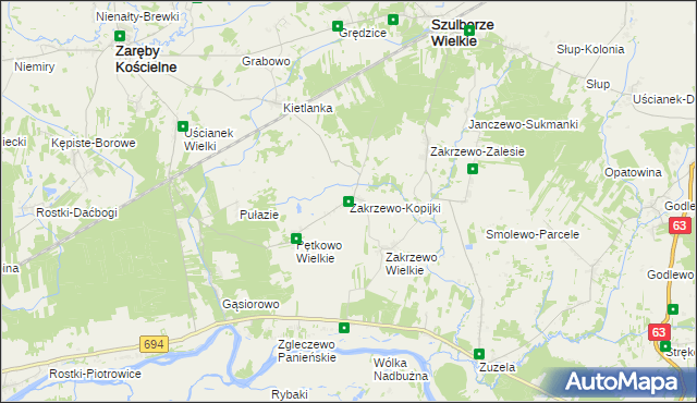 mapa Zakrzewo-Kopijki, Zakrzewo-Kopijki na mapie Targeo