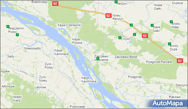 mapa Zakrzewo Kościelne, Zakrzewo Kościelne na mapie Targeo