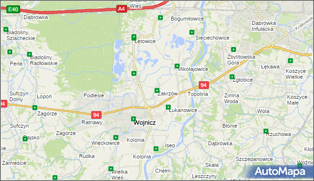 mapa Zakrzów gmina Wojnicz, Zakrzów gmina Wojnicz na mapie Targeo