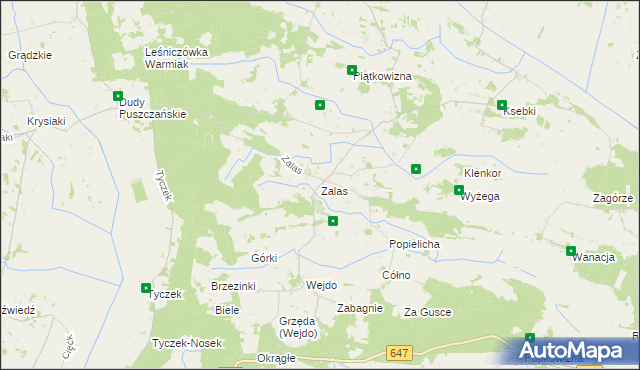 mapa Zalas gmina Łyse, Zalas gmina Łyse na mapie Targeo