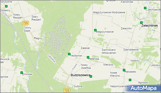 mapa Zalesie gmina Budziszewice, Zalesie gmina Budziszewice na mapie Targeo