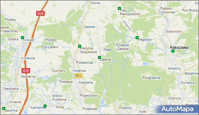 mapa Zalesie gmina Czarna, Zalesie gmina Czarna na mapie Targeo