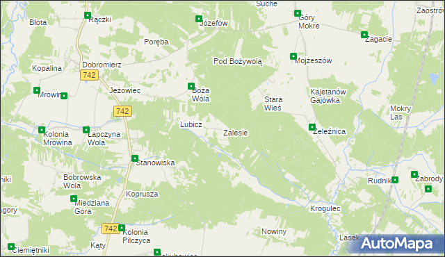 mapa Zalesie gmina Kluczewsko, Zalesie gmina Kluczewsko na mapie Targeo