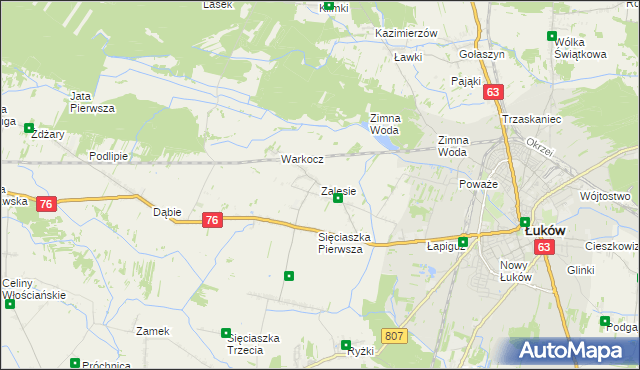 mapa Zalesie gmina Łuków, Zalesie gmina Łuków na mapie Targeo